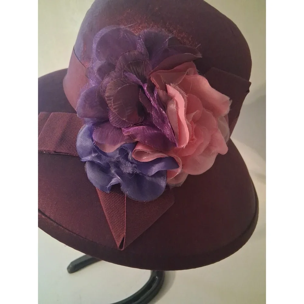 August Hat Co. Women's Burgundy Sheen Wedding Church Dress Hat with Flowers